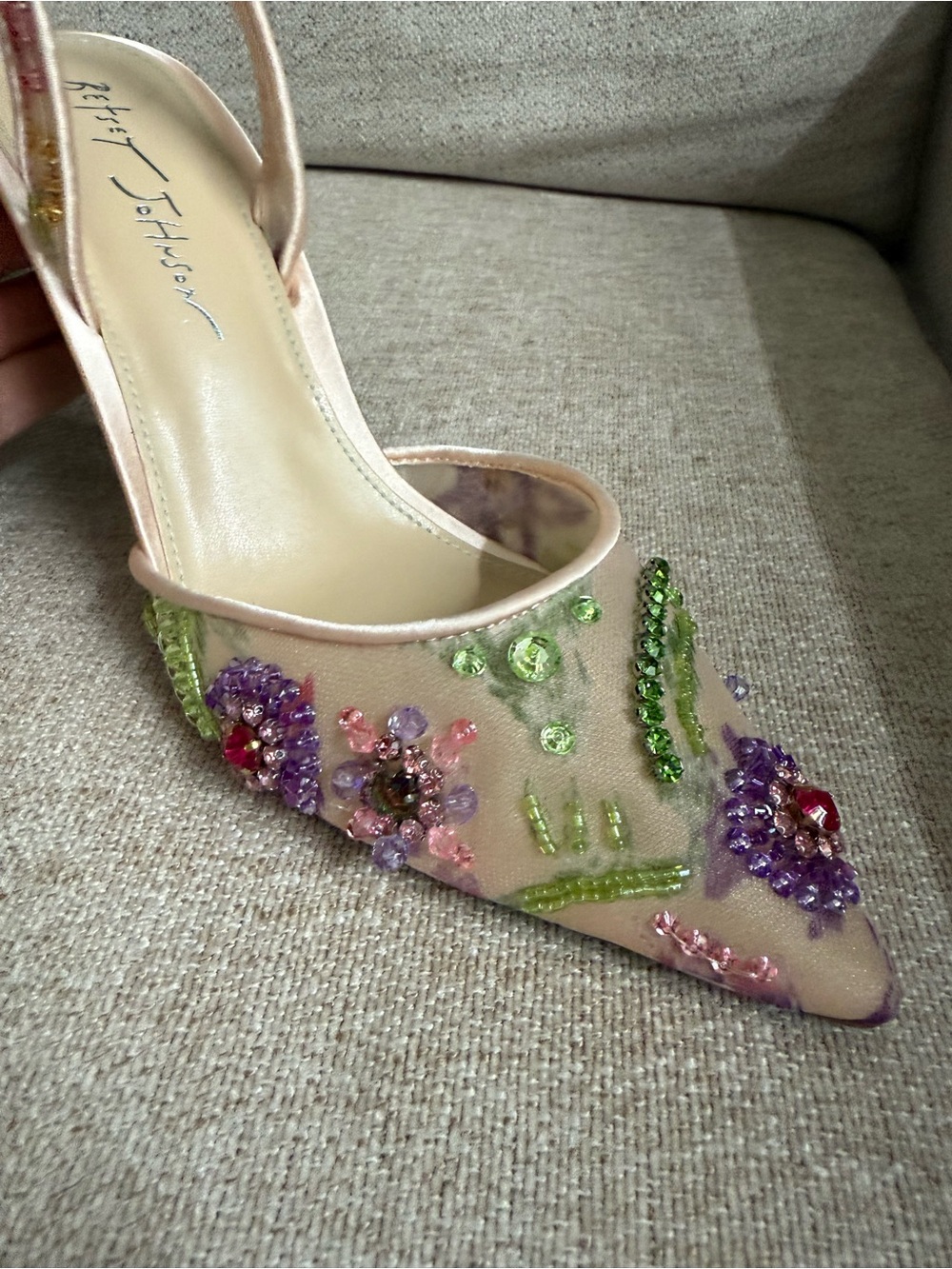 NEW Betsey Johnson Velma Jeweled Mesh Slingback Pumps Nude Floral Beaded US 7.5 - Picture 12 of 16